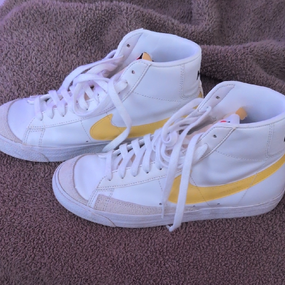 Nike White and Yellow Blazer High-Top Sneakers